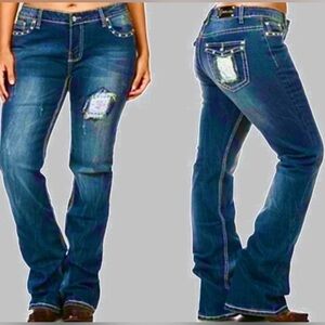 New Bootcut Bling Premium Denim Blue Jeans with Embellished Pockets